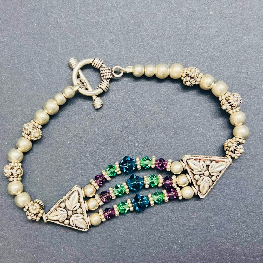 Unique Multicolor Swarovski Crystal & Sterling Silver Beaded Bracelet